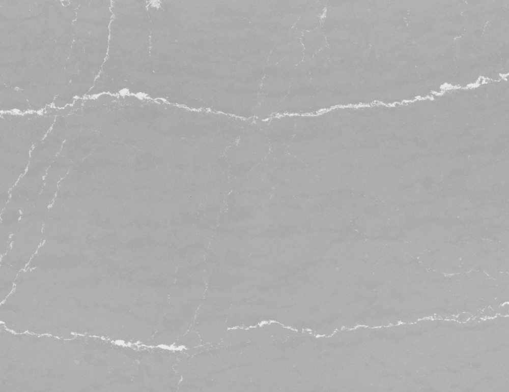 Clareanne quartz slab featuring a soft greige background and crisp white linear veining in Hinsdale Clareanne quartz slab with a soft greige background and crisp white linear veining in Hinsdale