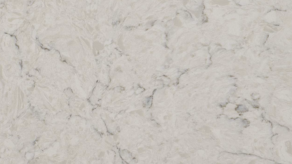 Carrara Mist quartz slab from MSI with gentle gray veining, perfect for countertops in Naperville Carrara Mist quartz slab with soft gray veining on a white background, ideal for countertops in Naperville homes