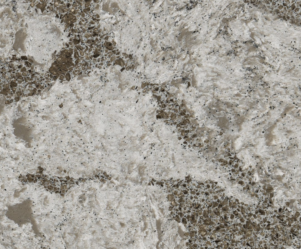 Galloway quartz slab by Cambria with cream background and gray veins in Nile Galloway quartz slab featuring a creamy white base with bold gray and charcoal veining in Nile