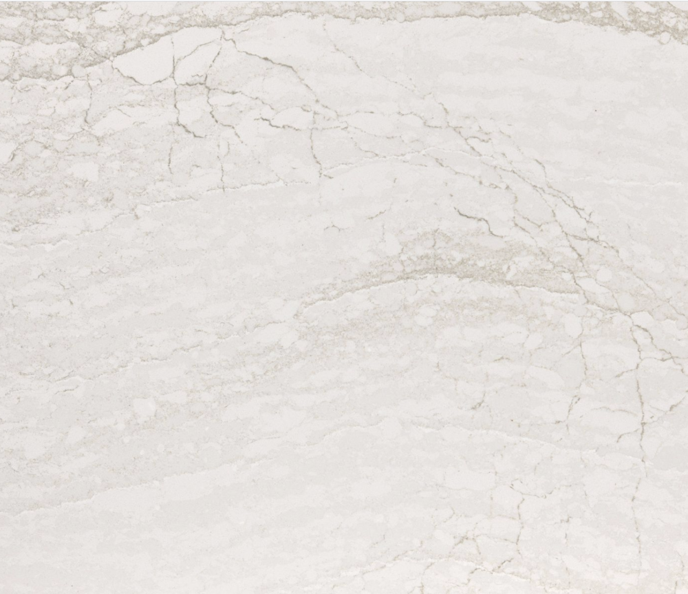 Ironsbridge quartz slab featuring a soft cream base with delicate taupe and grey veining in Park Ridge Ironsbridge quartz slab with a soft cream base and delicate taupe and grey veining reminiscent of natural cracked stone in Park Ridge