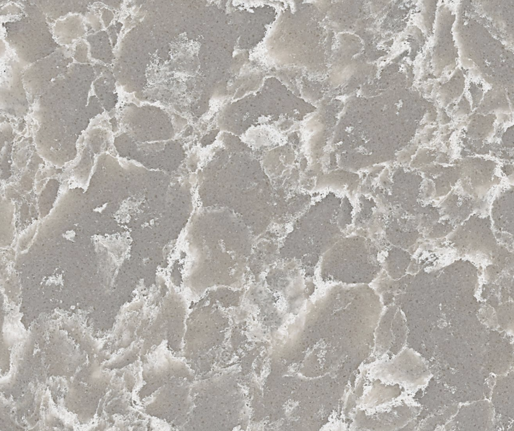 Cambria Myddleton quartz features subtle gray tones and creamy white swirls in Wheaton Myddleton quartz slab with a soft gray base and creamy white marbling reminiscent of flowing water in Wheaton