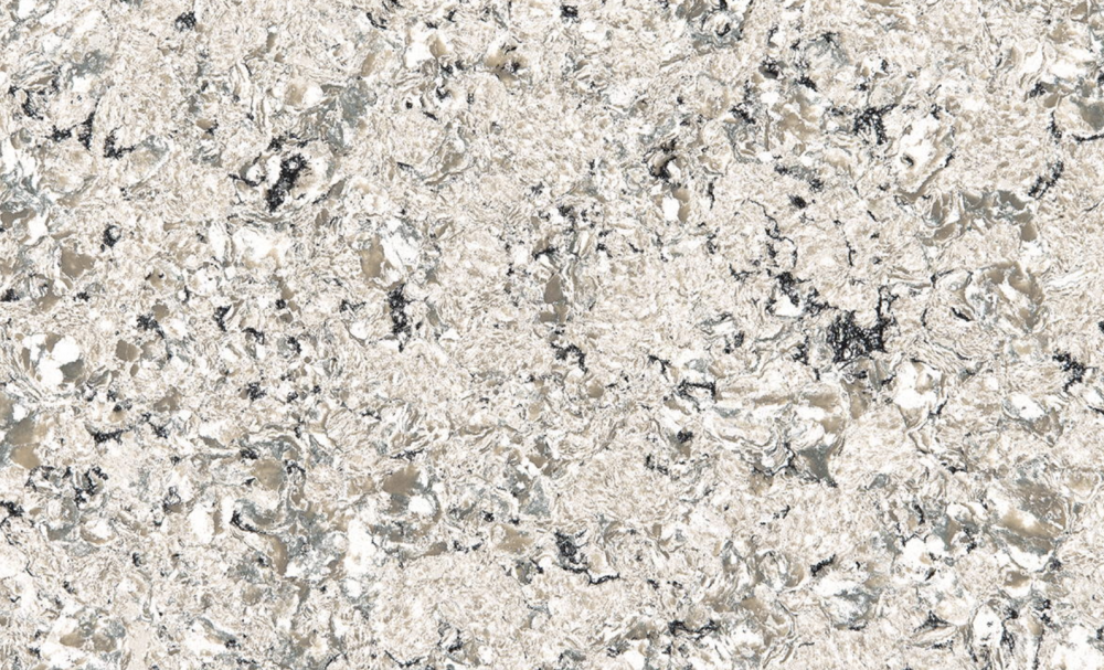 Pacific Salt quartz slab featuring a blend of creamy white and taupe hues with sweeping brown veins, ideal for kitchen countertops and backsplashes in Arlington Heights Pacific Salt quartz slab showcasing creamy white and taupe tones with dramatic brown veining, perfect for countertops in Arlington Heights homes