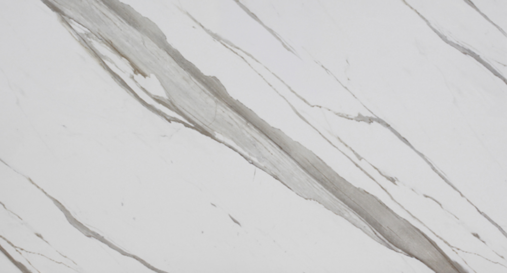Calacatta Top porcelain slab featuring a classic white background with grey veining for countertops and islands in River Forest Calacatta Top porcelain slab with classic white background and grey veining, ideal for countertops and islands in River Forest homes